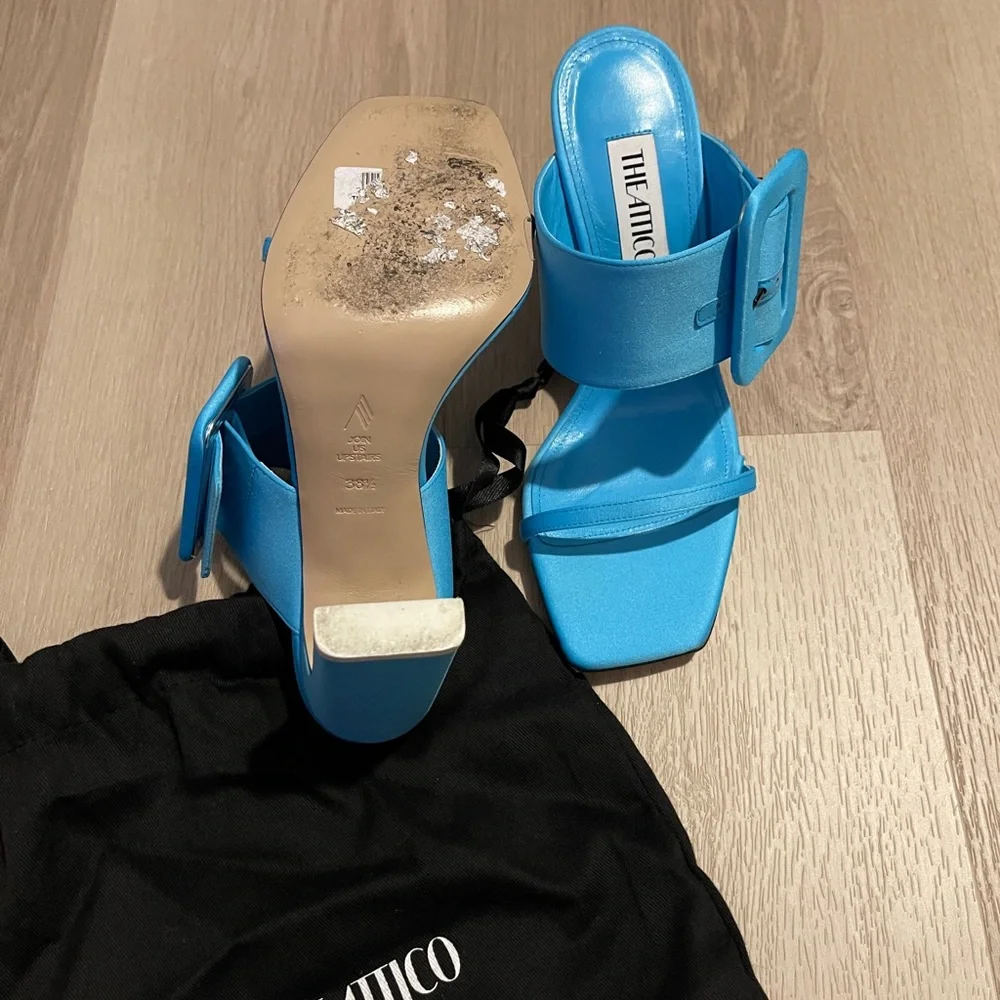 The Attico Satin Cutout Accent Slides Blue 38.5 - Picture 7 of 11